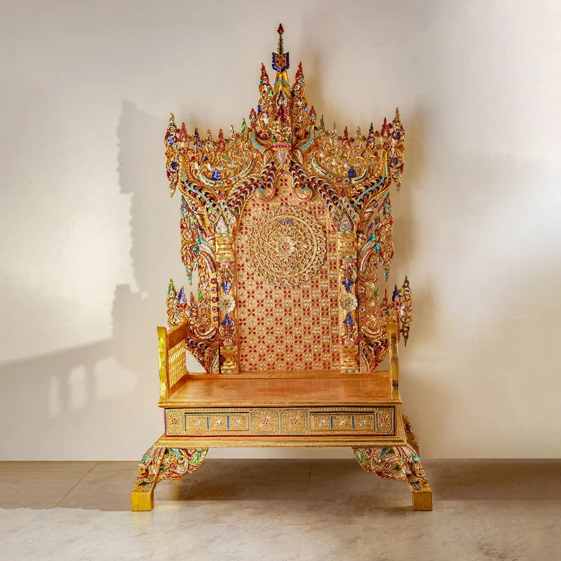 Southeast Asian Thai style solid wood dragon chair, imperiaThai treasure seat, antique gold Zen chair, lecture chair, a