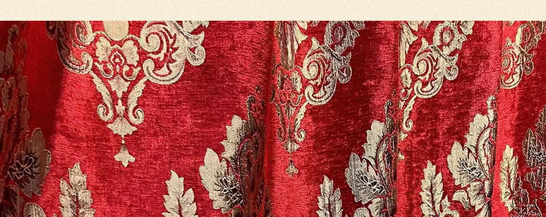Red Gilded Jacquard Thickened Chenille Patched Curtains for Living Room Bedroom French Window Villa Customization Valance
