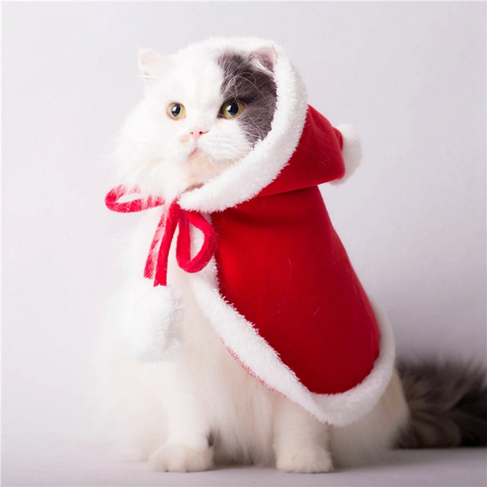 Winter Cat Costume Santa Cosplay Funny Transformed Cat Dog Pet Christmas Cape Dress Up Clothes Red Scarf Cloak Props Decoration