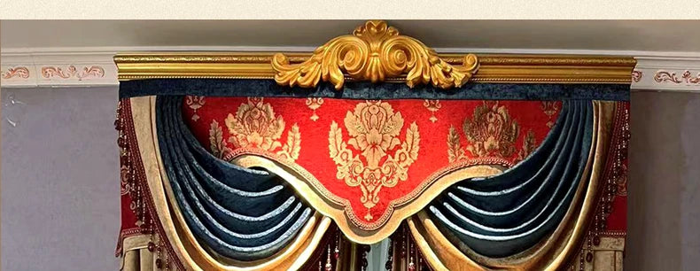 Red Gilded Jacquard Thickened Chenille Patched Curtains for Living Room Bedroom French Window Villa Customization Valance