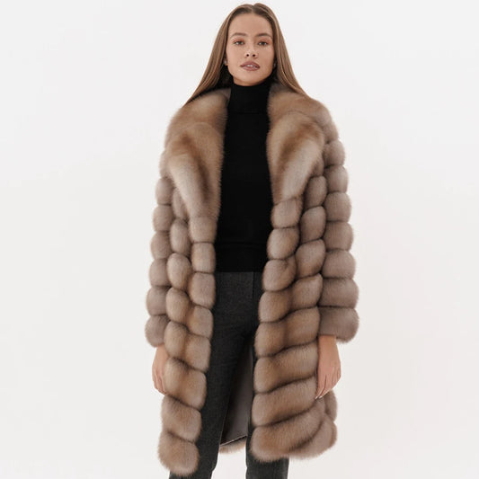 Women Fur Coat Real Fox Fur Coat Winter Clothing Luxury Turndown Collar Coat Warm High Quality