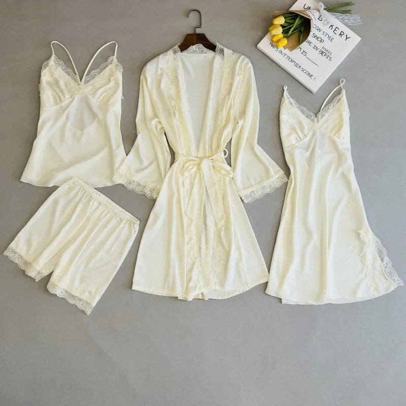 Wedding Bridesmaid Team Pajamas Set Lace Patchwork Home Clothes Ice Silk Pyjamas Suit Women Sleepwear Sexy Cami Top&pants