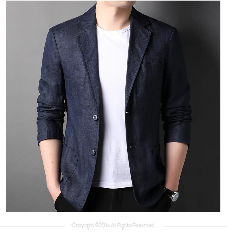 Spring Summer 2024 new high-quality men's fashion handsome linen suit Thin men's coat fabric composition 100% linen  blazer