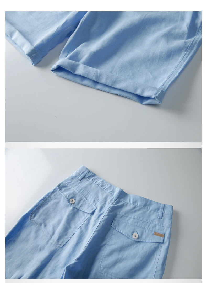 Summer Fashion Men Cotton Linen Shorts Beach Holiday Solid Color Fresh China Style Thin Casual Loose Half Length Straight Pants