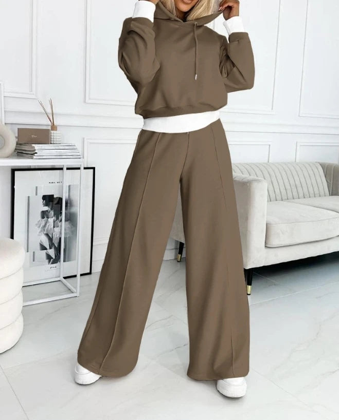2 piece sets women outfit 2025 new in matching sets Fake Two Piece Hoodie pullover & Wide Leg Pant Set Casual Sports Pants Set