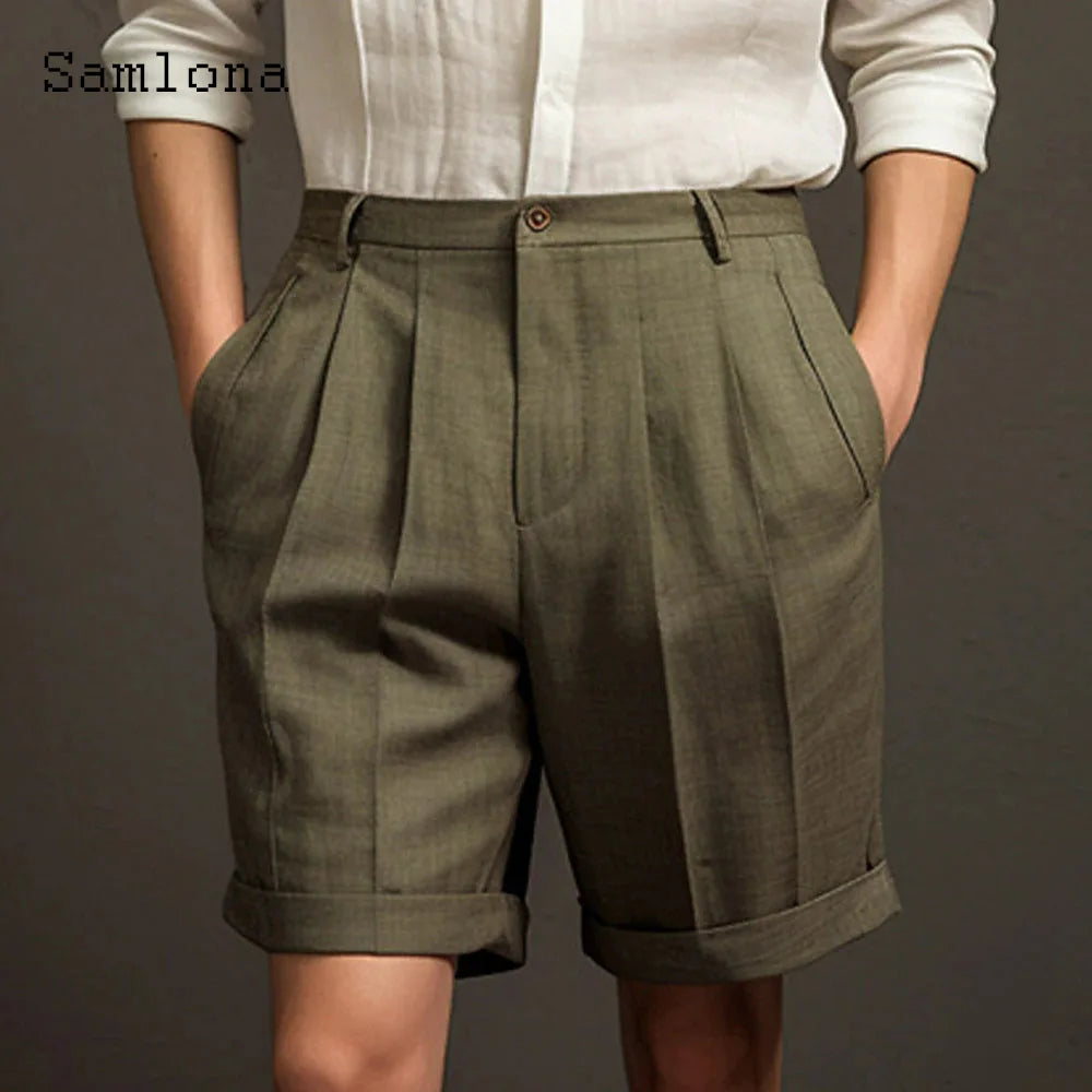 2024 America and Europe Style Casual Linen Beach Shorts Men's Stand Pocket Classic Basic Shorts Khaki White Soft Half Pants New