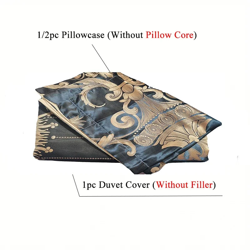2/3PCS Luxury Jacquard Bedding Set King Size Duvet Cover Flower Golden Grey High Quality  with 2 Pillowcase（single 1 Pillowcase）