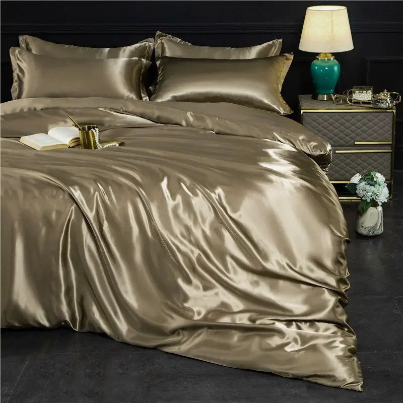 Nordic Silk Bedding Set with Duvet Cover Bed Sheet Pillowcase Luxury Couple Single Double Summer Home Textile Solid Bedsheet