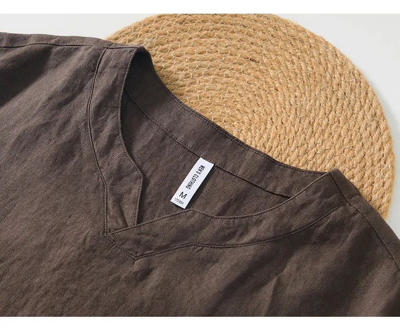 Summer New 100% Linen Short Sleeve T Shirt for Men Casual Thin Solid Color Slim Men Clothing BL998
