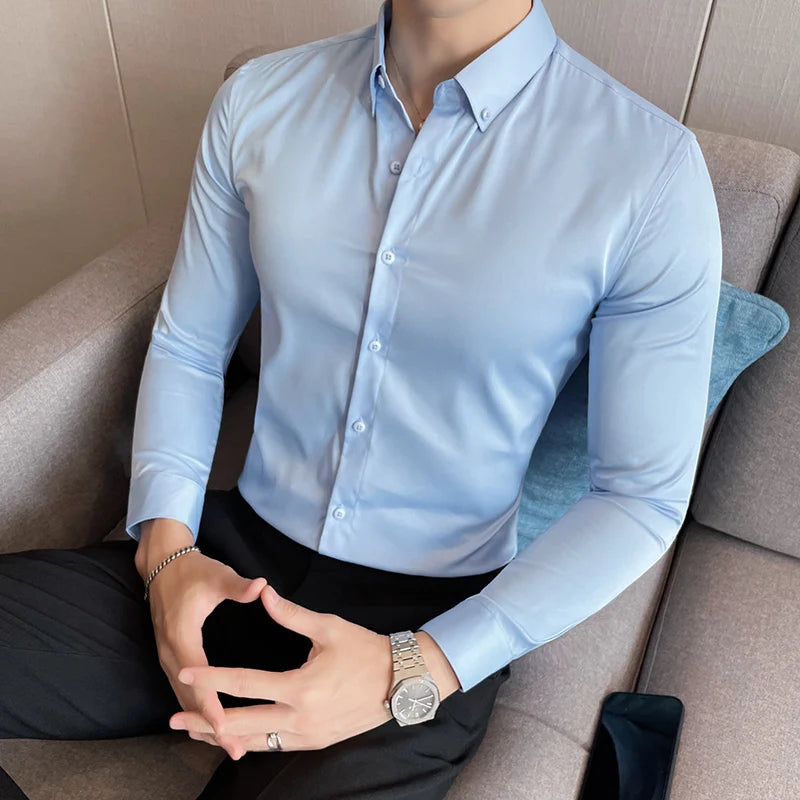 Camisas De Hombre Korean Luxury Clothing Long Sleeve Shirts For Men All Match Slim Fit Formal Men's Social Shirt Dress Big Size