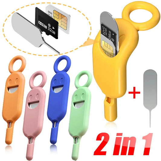 2 IN 1 Anti-Lost Sim Card Eject Pin Needle with Storage Case Mobile Phone SIMCard Protector Holder Ejecter Tool Keyring Pendent