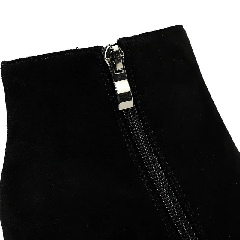 Women Ankle Length Flock Boots Fashion Square Toe High Heel Shoes Winter Ankle Boots Ladies Shoes 298-2