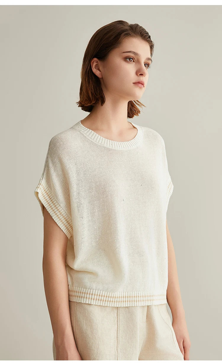 BC656 Western Style Luxury Brand Women's Clothing Summer Sequin Ladies Knitted Pullover 100% Linen Sweaters For Women
