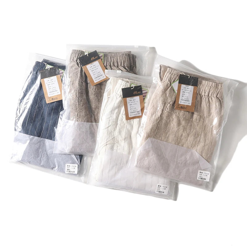 Cotton and Linen Comfortable Men's Fashion Trend Summer Pure Straight Stripe Thin Breathable Solid Color Loose Casual Pants