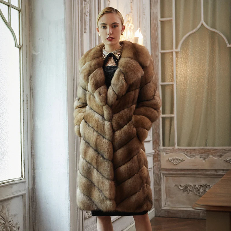 Women's Fur Coat 2223 Trend Natural Fur Long Mink Yellow Fashion Outerwear Jackets Trench Coats New In Outdoor Clothes Clothing