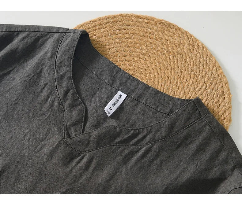 Summer New 100% Linen Short Sleeve T Shirt for Men Casual Thin Solid Color Slim Men Clothing BL998