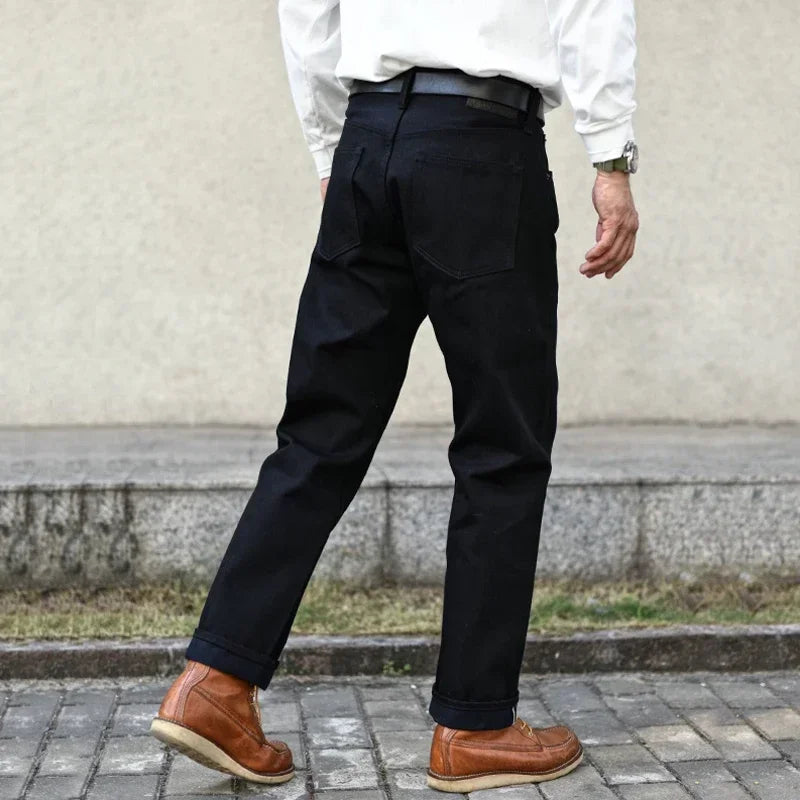 Sauce Zhan SZ6601-BL Mens Jeans Black Jeans Double-sided Dyeing Sanforized Selvedge Denim Jeans  16 Oz Regular Fit