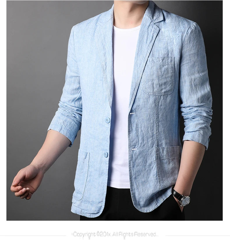 Spring Summer 2024 new high-quality men's fashion handsome linen suit Thin men's coat fabric composition 100% linen  blazer