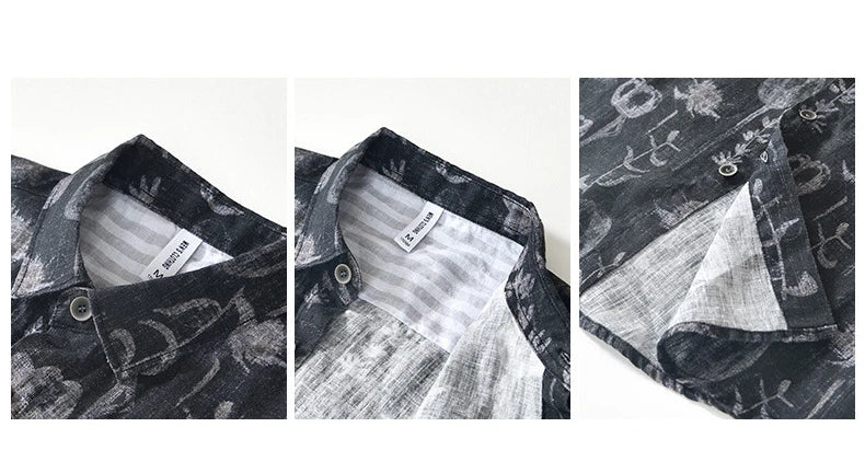 Summer New Printed 100% Linen Short Sleeve Shirts for Men Slim Thin Streetwear Men Clothing BL996