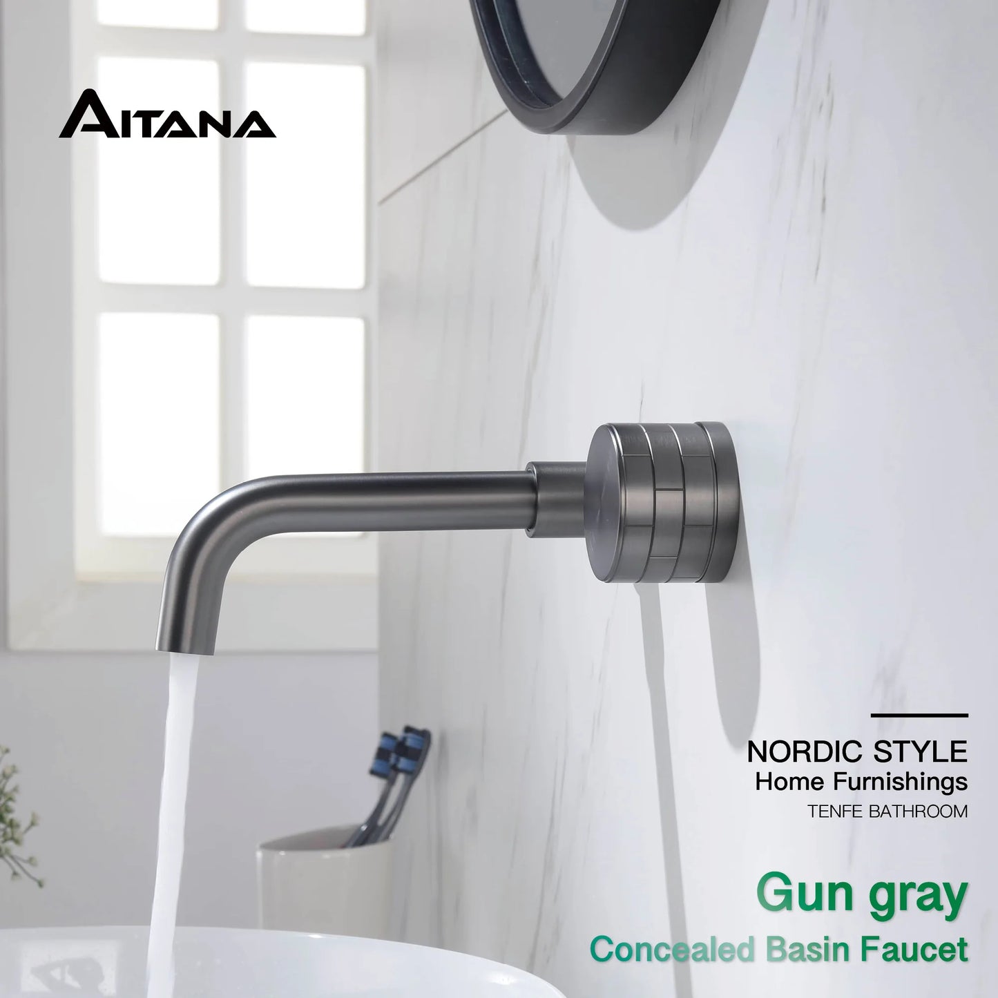 Luxury gun gray brass bathroom faucet single handle, 2-hole cold and hot dual-control wall-type design basin faucet