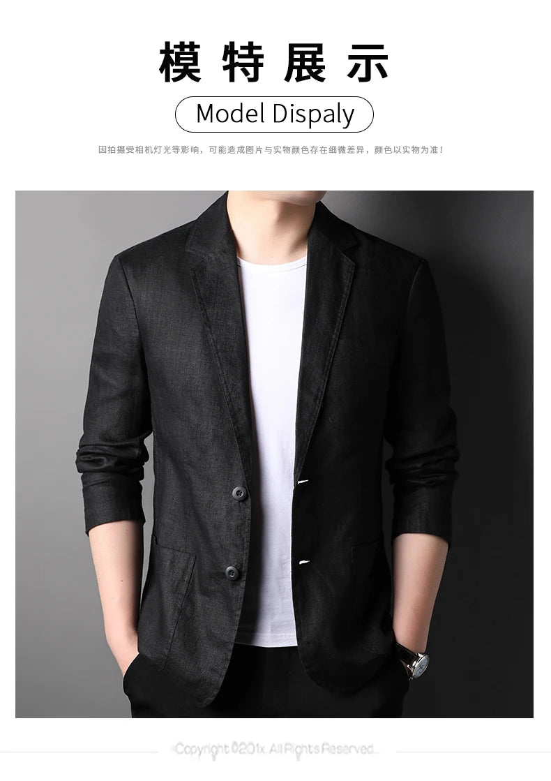 Spring Summer 2024 new high-quality men's fashion handsome linen suit Thin men's coat fabric composition 100% linen  blazer