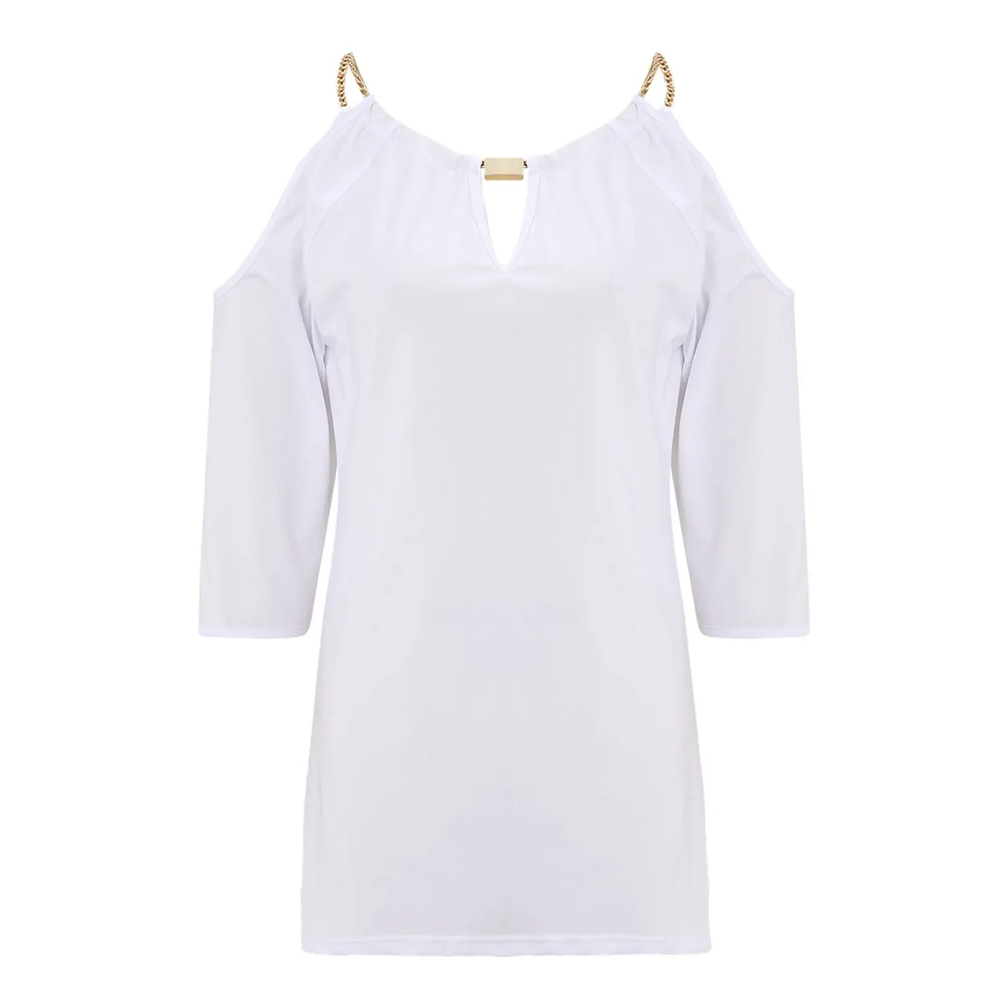 2024 New Women’s Casual Half Sleeve T-shirt Fashion Solid Color Off-shoulder V-neck Pullover Tops