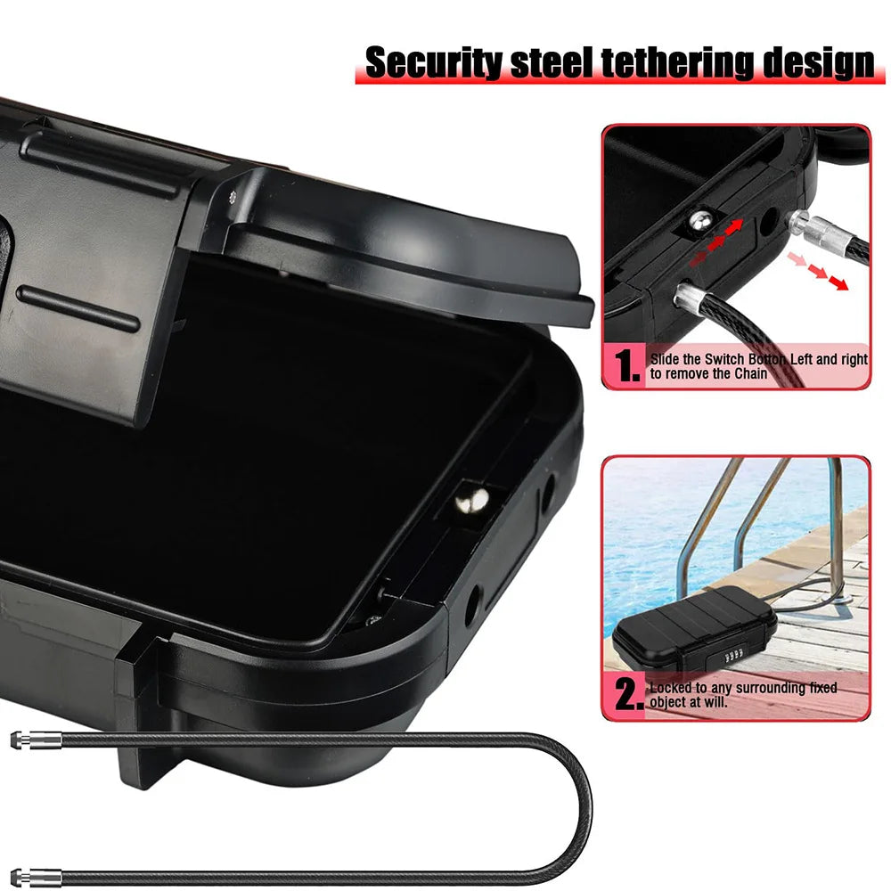 Portable Safe Box Travel Safe Box Large Capacity Security Lockbox Code Waterproof Key Lock Box with Removable Cable Handle