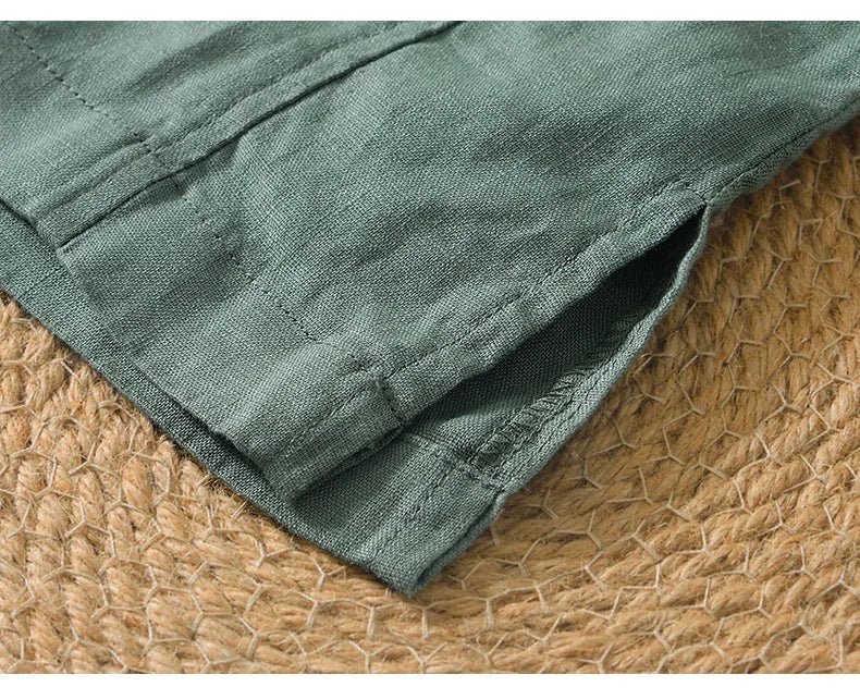Summer New 100% Linen Short Sleeve T Shirt for Men Casual Thin Solid Color Slim Men Clothing BL998