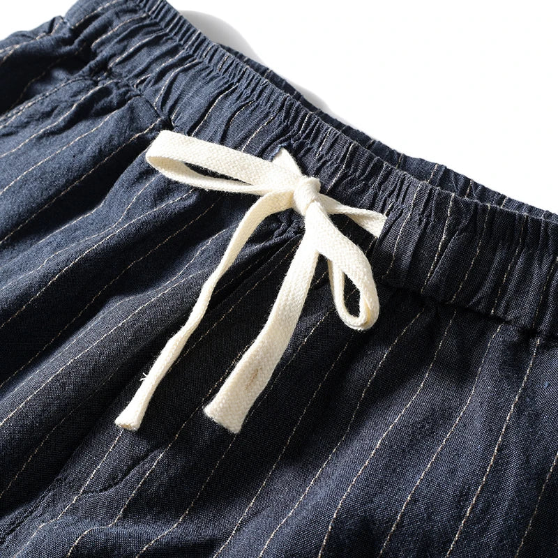 Cotton and Linen Comfortable Men's Fashion Trend Summer Pure Straight Stripe Thin Breathable Solid Color Loose Casual Pants