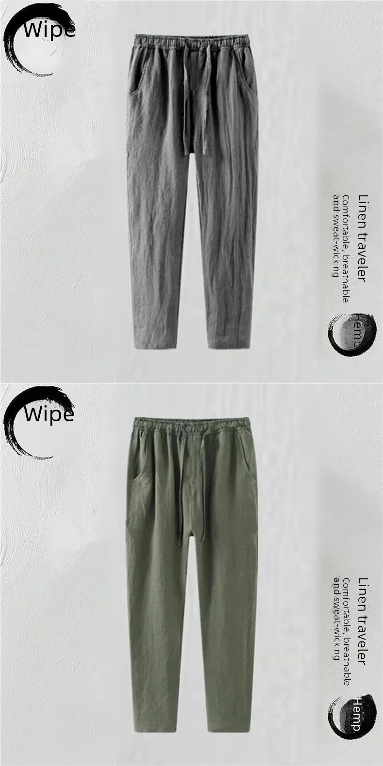 Men's Slim Fit Linen Cropped Pants Casual White Straight Leg Pants Loose Fit Summer Cotton Linen Mix For Middle Age Dads