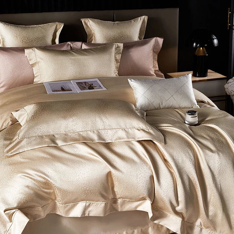 Luxury Silver Gray gold Satin Jacquard Bedding Set 1000TC Egyptian Cotton Queen King Size Duvet Cover Set Bed Sheet Pillowcases