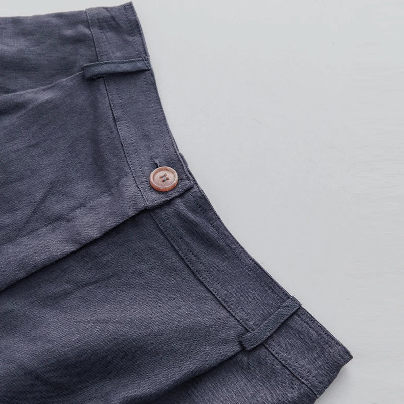 2024 Summer 100% Linen Women'S Shorts Casual High Waist Wide Leg Button Up Elegant Ol Short Pants Femme