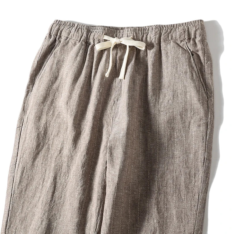 Cotton and Linen Comfortable Men's Fashion Trend Summer Pure Straight Stripe Thin Breathable Solid Color Loose Casual Pants