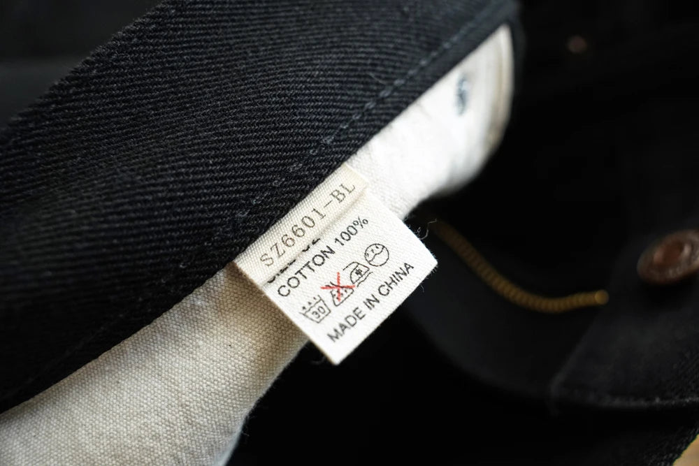 Sauce Zhan SZ6601-BL Mens Jeans Black Jeans Double-sided Dyeing Sanforized Selvedge Denim Jeans  16 Oz Regular Fit