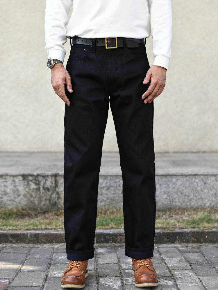 Sauce Zhan SZ6601-BL Mens Jeans Black Jeans Double-sided Dyeing Sanforized Selvedge Denim Jeans  16 Oz Regular Fit