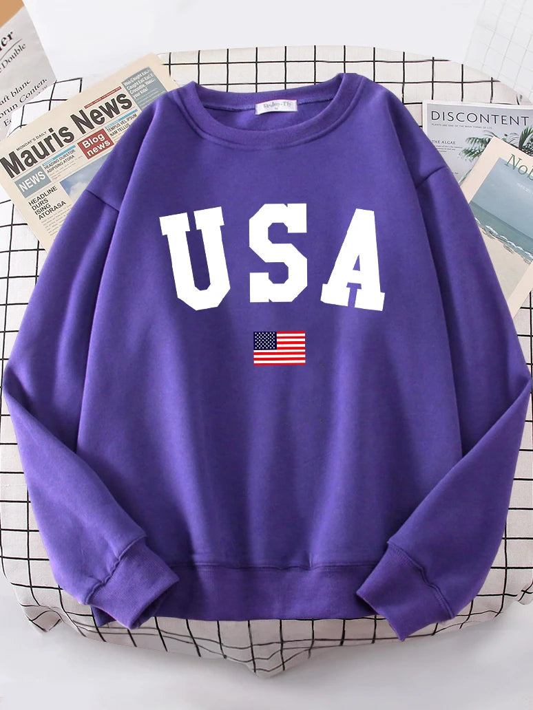 Usa American Flag Patriotic Street Hoody Women simple Oversize Sweatshirt Street All-match Clothing Hipster S-XXL Female Tops