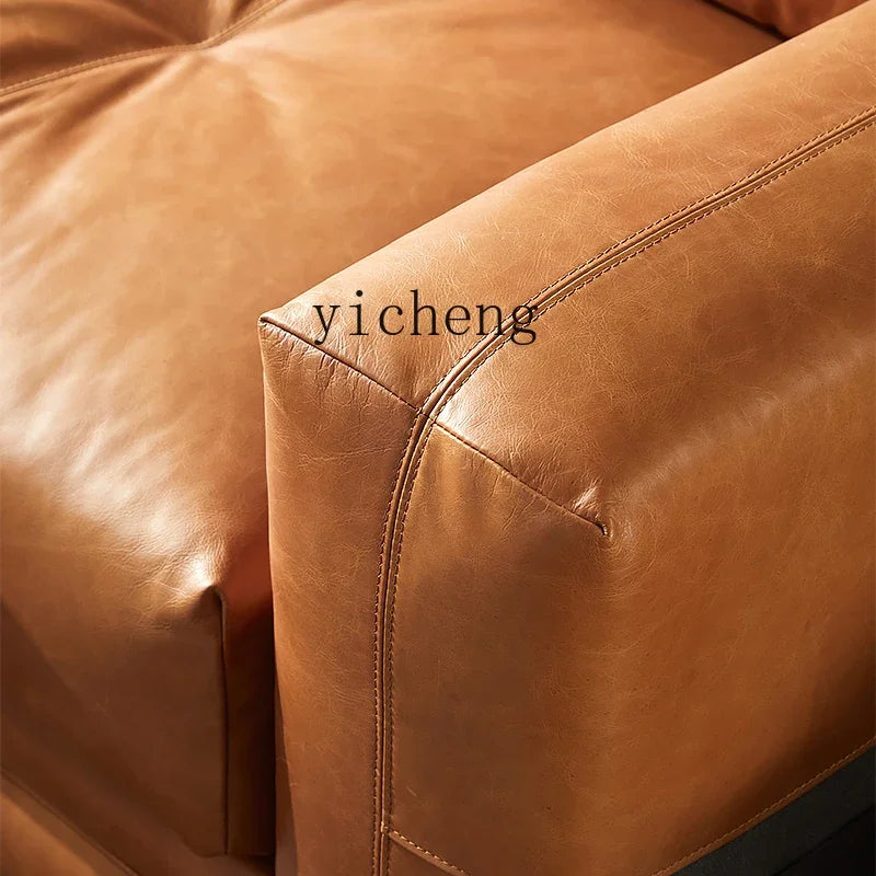 YY Post-Modern Simple Retro Oil Wax Skin Full Leather Sofa Living Room Sofa
