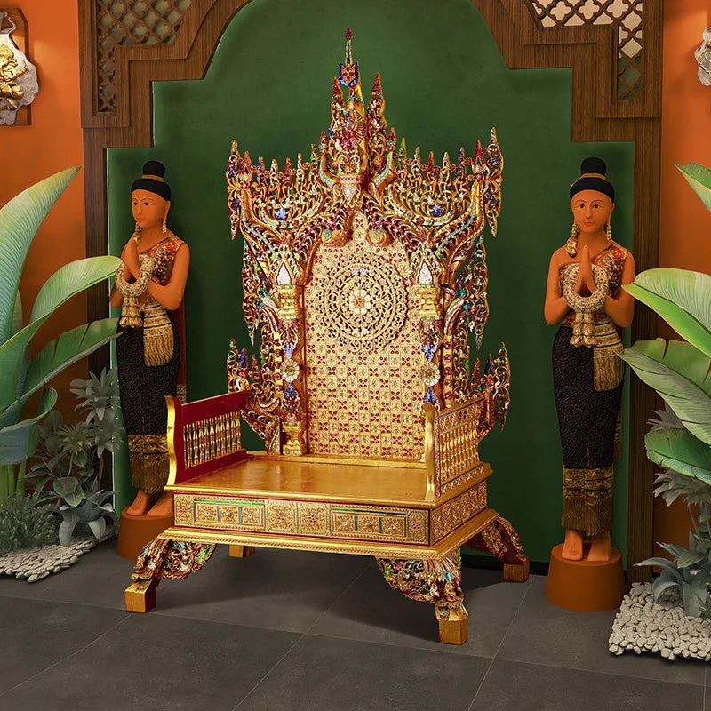 Southeast Asian Thai style solid wood dragon chair, imperiaThai treasure seat, antique gold Zen chair, lecture chair, a