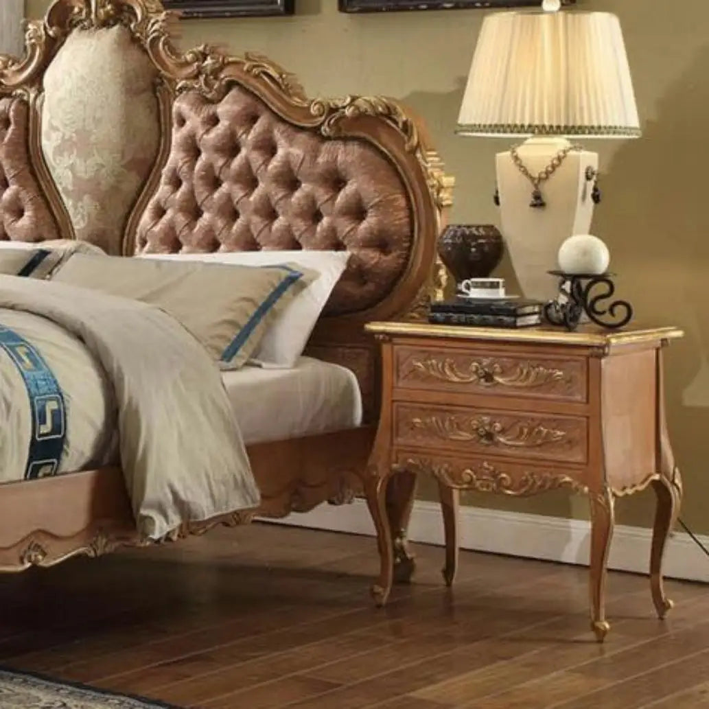 European-style Carved Mahogany Baroque Heavy Industry Beige Gold Elegant and Gorgeous Retro Imported Cloth Solid Wood Double Bed
