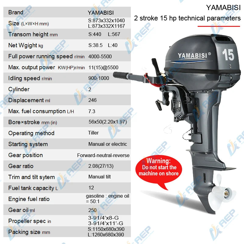 Look Here! YAMABISI 2 Stroke 15hp Outboard Motor Engine Long Shaft Boat Engine Compatible With  For Fisherman