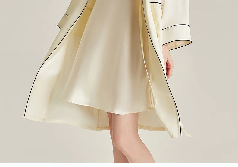 BirdTree 6A 19MM 100%Real Silk Satin Night Robe, Women Notched Neck Sash, Elegant Simple Pajama Robe, 2024 Spring Fall P469122QM