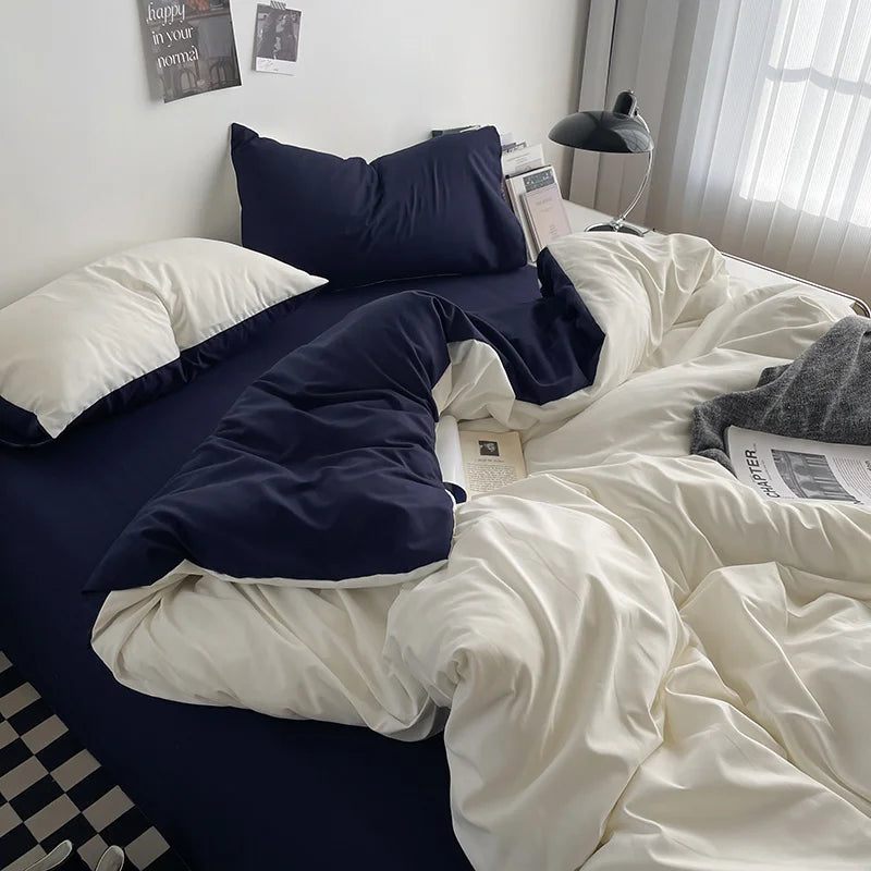 Solstice Home Textile Solid Color White Navy Blue Duvet Cover Pillow Cases Bed Sheet Girls Teenage Bed Linens Bedding Sets Queen