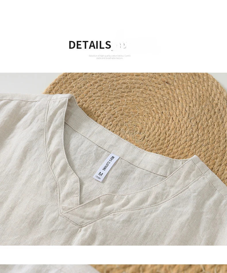 Summer New 100% Linen Short Sleeve T Shirt for Men Casual Thin Solid Color Slim Men Clothing BL998