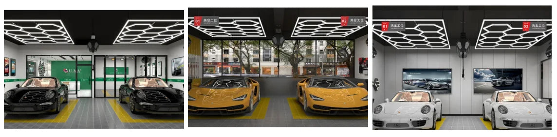 2.41*3.5M with Outline Hexagon Led Garage Lamp Inspection Hexagon Panel Light for Ceiling Wall Detailing Studio Poshing Workshop