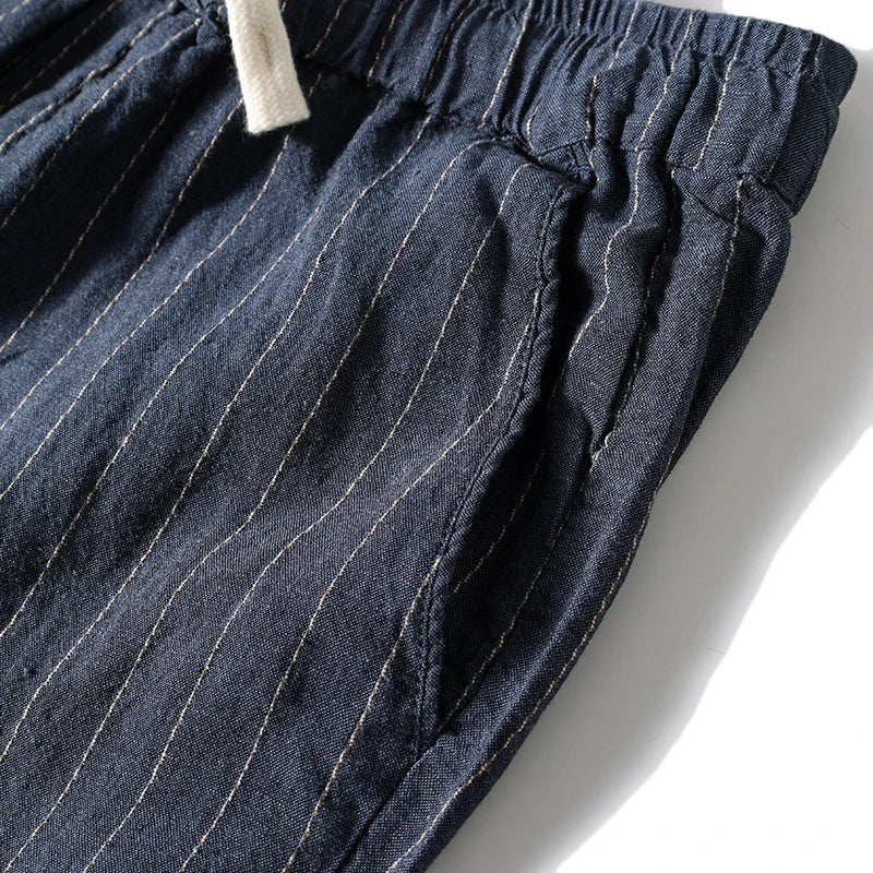 Cotton and Linen Comfortable Men's Fashion Trend Summer Pure Straight Stripe Thin Breathable Solid Color Loose Casual Pants