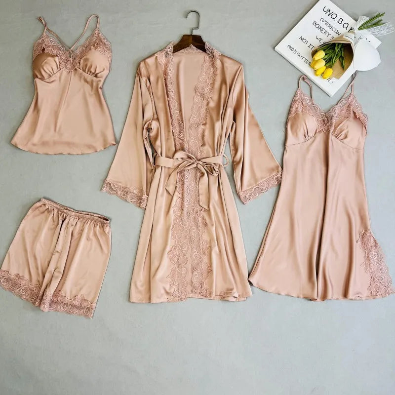 Wedding Bridesmaid Team Pajamas Set Lace Patchwork Home Clothes Ice Silk Pyjamas Suit Women Sleepwear Sexy Cami Top&pants