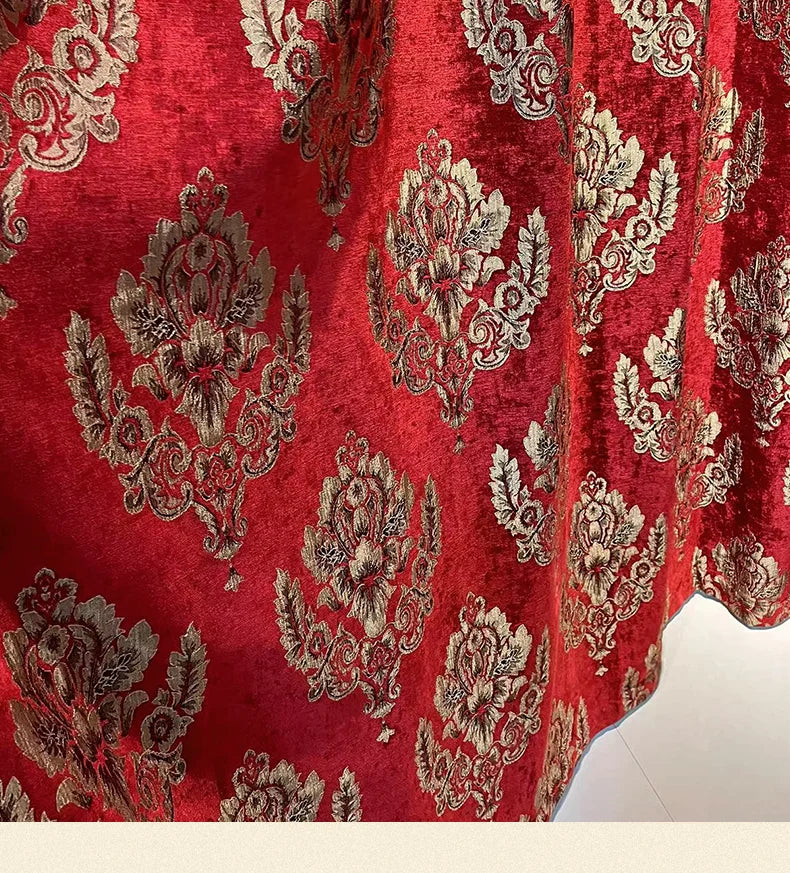 Red Gilded Jacquard Thickened Chenille Patched Curtains for Living Room Bedroom French Window Villa Customization Valance