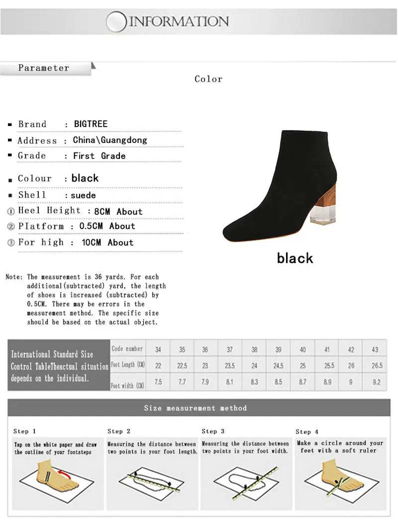 Women Ankle Length Flock Boots Fashion Square Toe High Heel Shoes Winter Ankle Boots Ladies Shoes 298-2