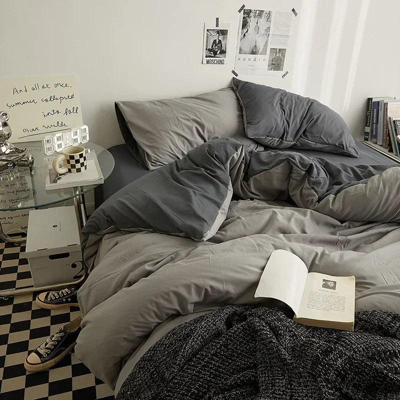 High Quality Solid Color Double Washed Cotton Bedding 4 Pieces Set Student Dormitory Bed Linen Duvet Set Bed Suit