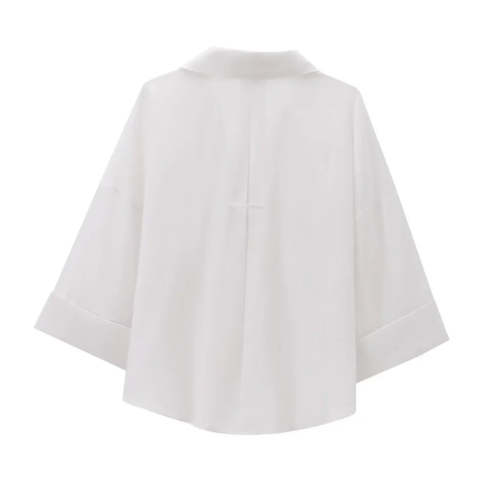 Kar&Otza 2024 Summer New Women's Fashion French Style Slimming Loose Fashion Women's Versatile Wide Sleeve V-neck Shirt